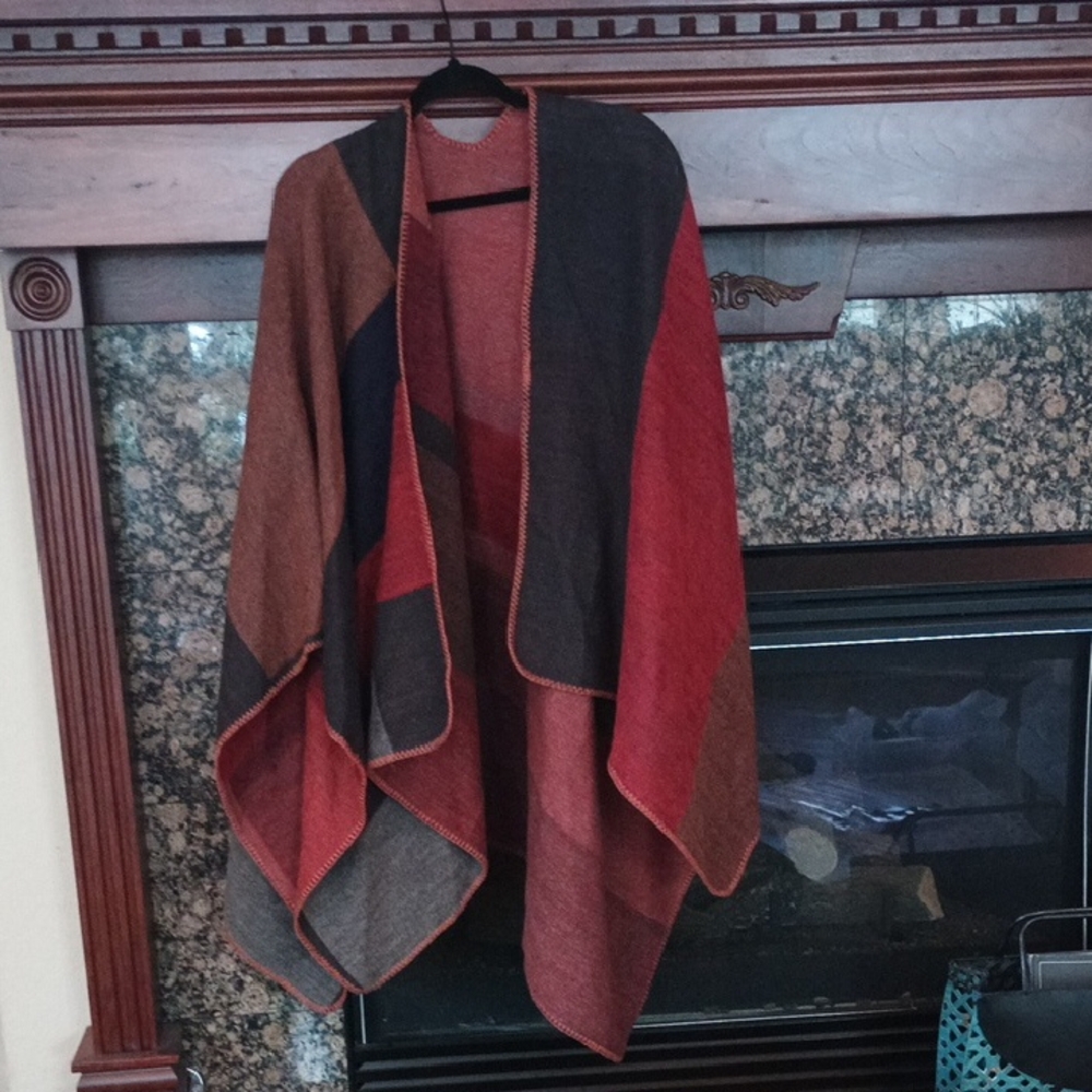 Colorblock Wrap Shawl in Rust, Olive & Charcoal